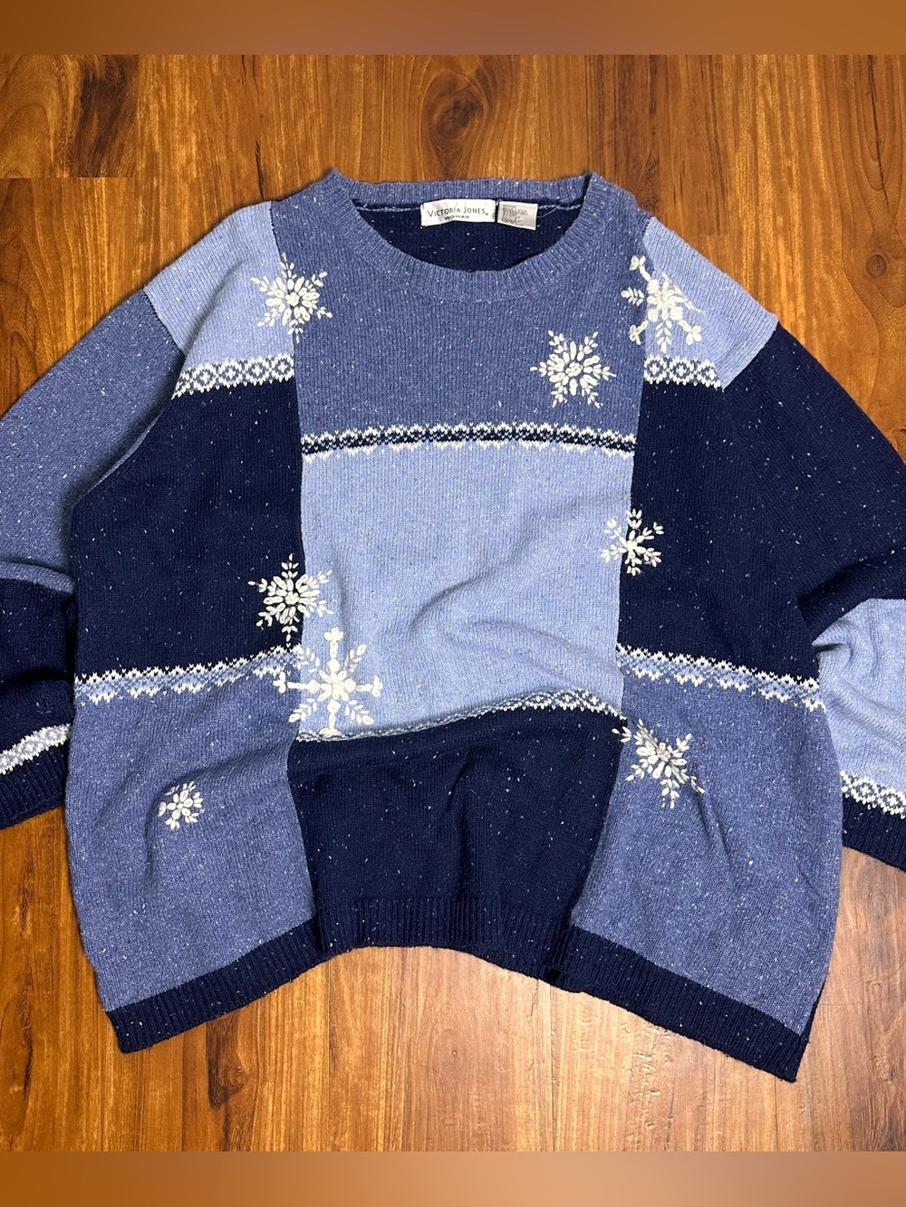 Victoria Jones Blue Patchwork Snowflake Sweater
